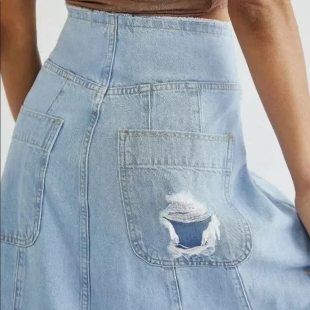 We The Free Riptide Denim Maxi Skirt | Sz 0 (XS) | Distressed Plaid Patchwork - Picture 8 of 9